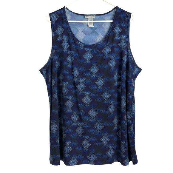 Catherines Blue Diamond Pattern Sleeveless Scoop Neck Pullover Tank Top Size 2X - Picture 1 of 5